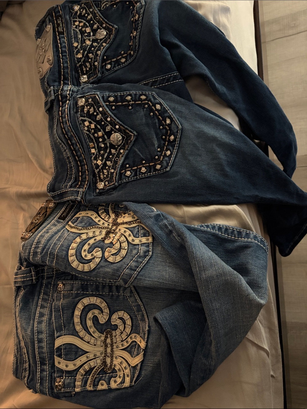 Miss Me Dark Blue Boot Cut capri Jeans with Embellished Pockets